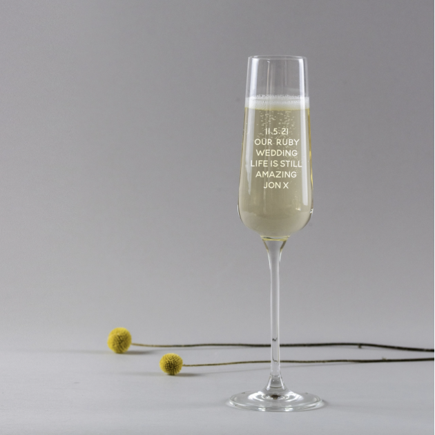 Hampers and Gifts to the UK - Send the Personalised Ruby Wedding Champagne Glass